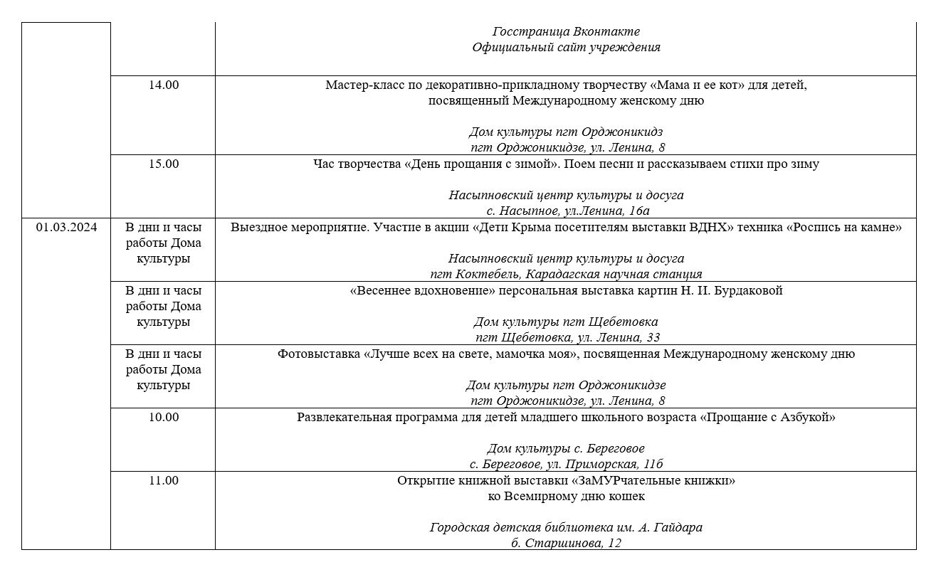 План культурных и спортивных мероприятий с 26 февраля по 3 марта 2024 года  | Правительство Республики Крым | Официальный портал