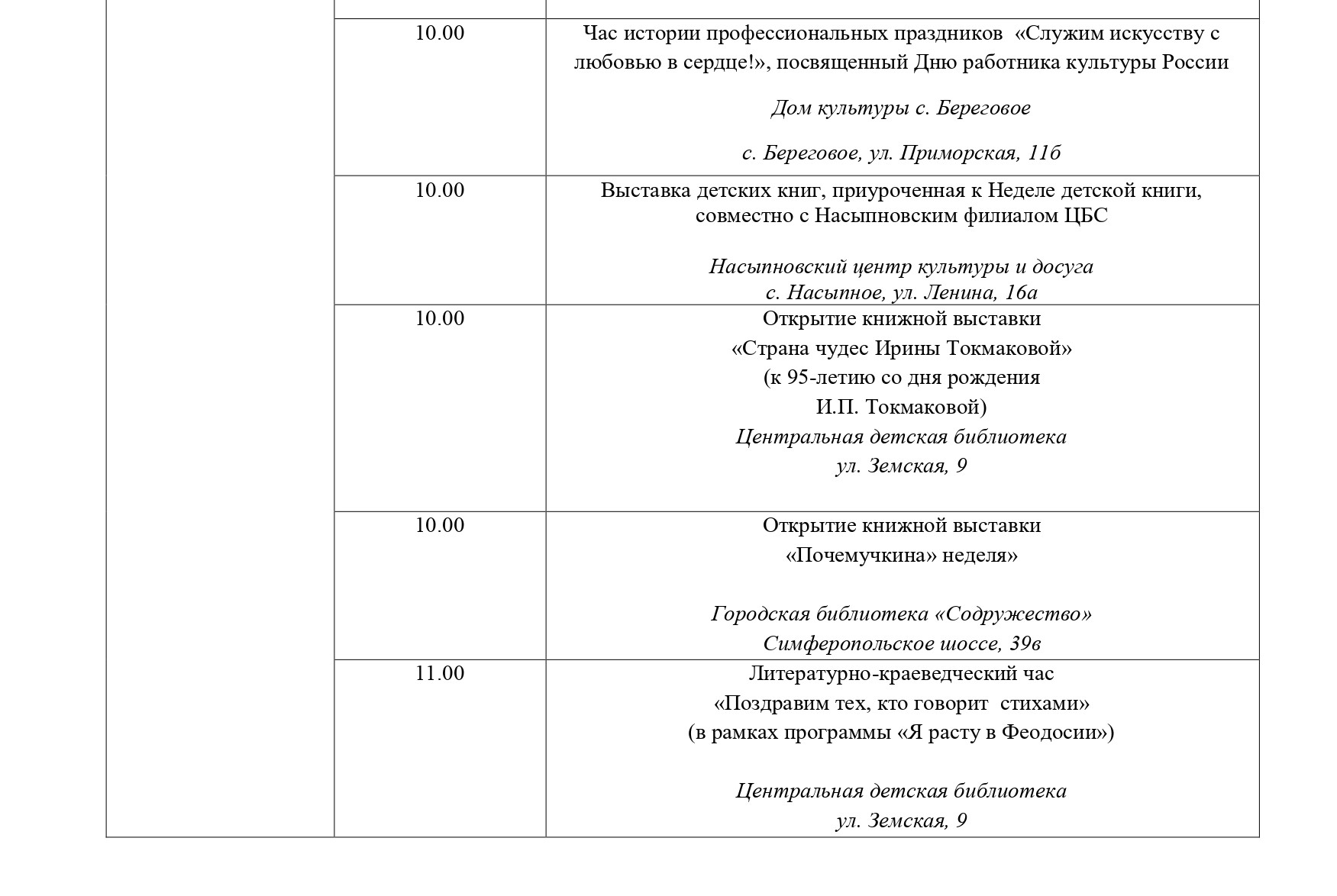 План культурных и спортивных мероприятий с 25 по 31 марта 2024 года |  Правительство Республики Крым | Официальный портал